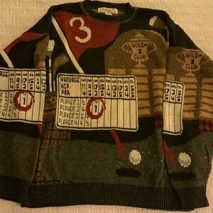 Vintage Men's Golf-Themed “Hole In One”Sweater - Brown/Black/Brick